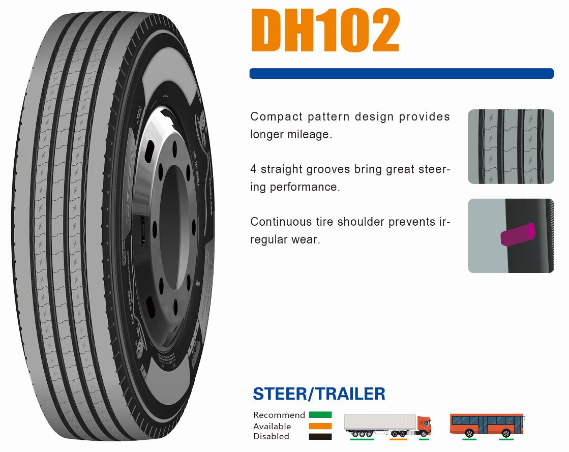 Durun DH102 Steer/Trailer Truck Tires