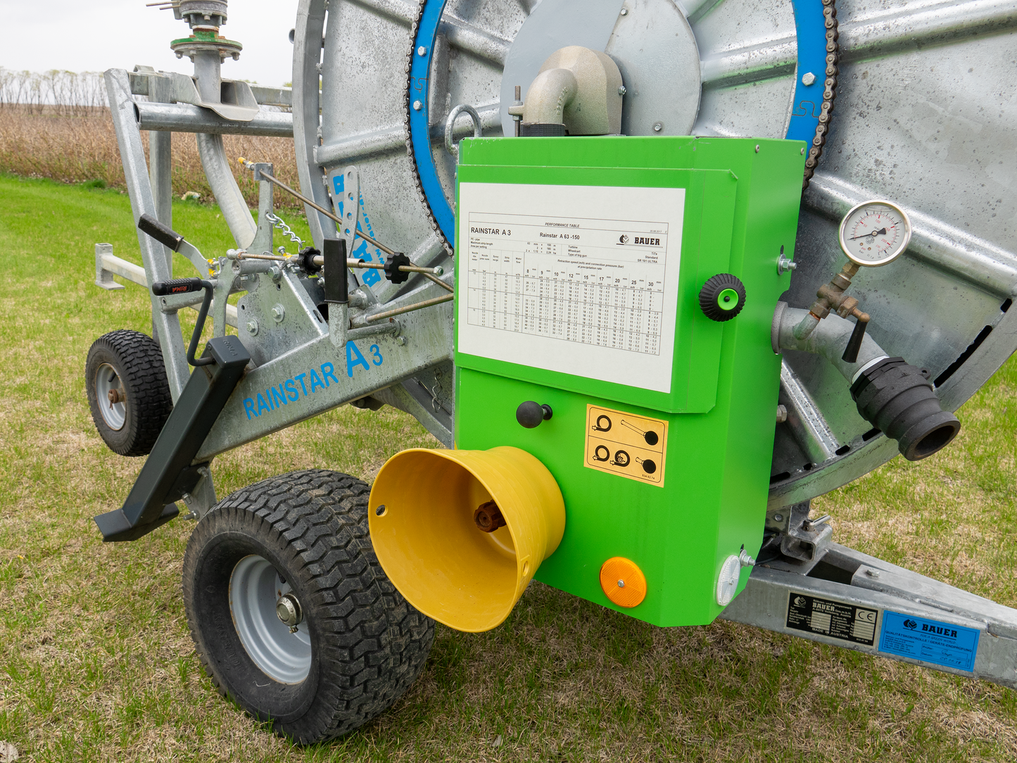 Bauer Rainstar Model 63-150 Hard Hose Reel with Komet Twin Max Sprinkler - SOLD!